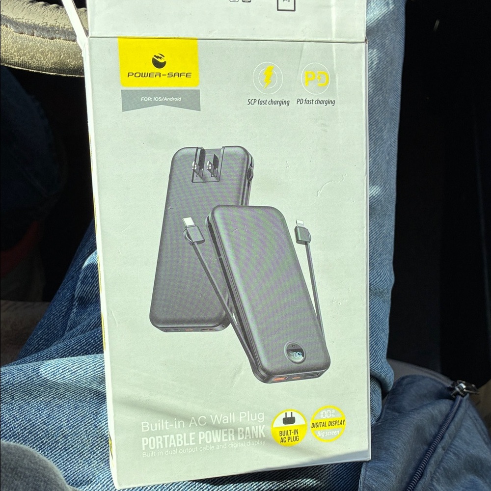 Black Portable Power Bank with AC Wall Plug by power safe